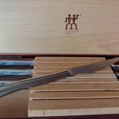 J. A. Henckels Stainless Finish 8 Piece Serrated Blade Cutlery Set in Wood Box