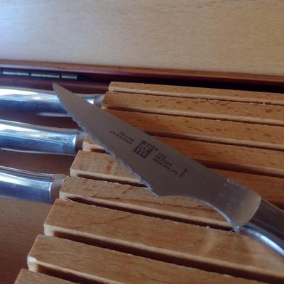 J. A. Henckels Stainless Finish 8 Piece Serrated Blade Cutlery Set in Wood Box