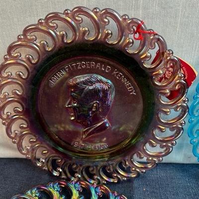 Lot 119  collection of four John F Kennedy, 9 inch L. E. Smith glass company plates.