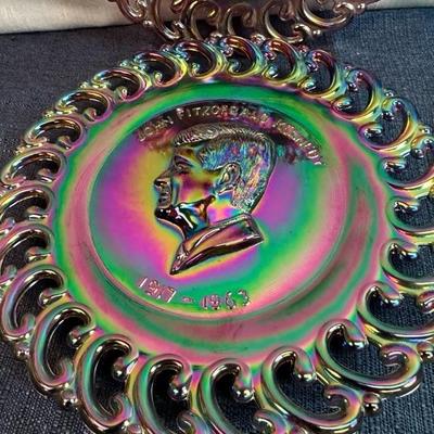 Lot 119  collection of four John F Kennedy, 9 inch L. E. Smith glass company plates.
