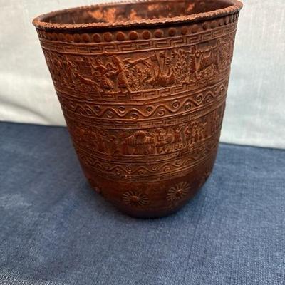 Lot 131 metal embossed bowl made in Greece approximately 9 inches tall