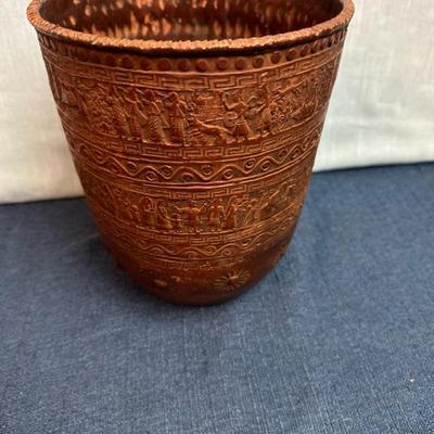 Lot 131 metal embossed bowl made in Greece approximately 9 inches tall