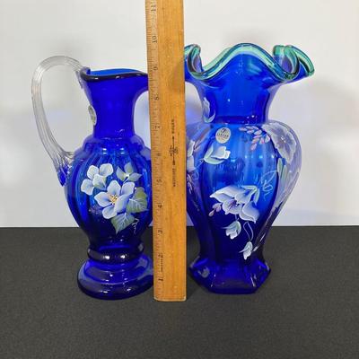 LOT 1J: Cobalt Blue Fenton Art Glass - 75th Year Celebration Vase and More