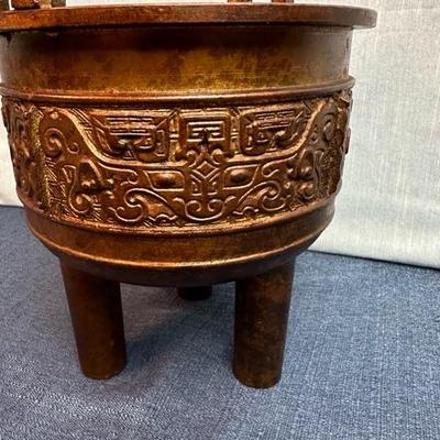 Lot 132 Large Chinese Cold Gilded Cast Iron Tripod Censer