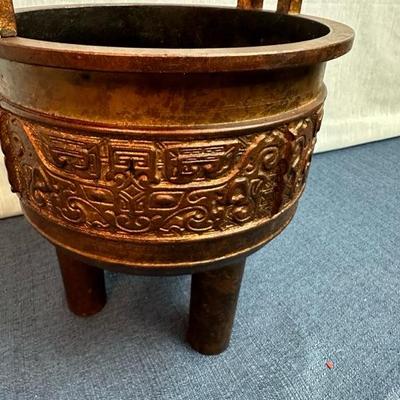 Lot 132 Large Chinese Cold Gilded Cast Iron Tripod Censer