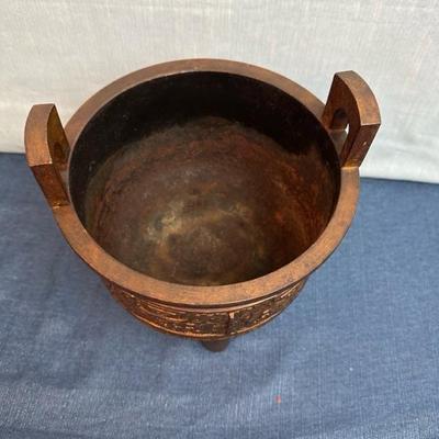Lot 132 Large Chinese Cold Gilded Cast Iron Tripod Censer
