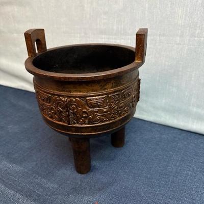 Lot 132 Large Chinese Cold Gilded Cast Iron Tripod Censer