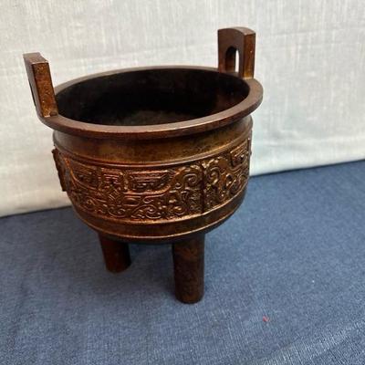 Lot 132 Large Chinese Cold Gilded Cast Iron Tripod Censer