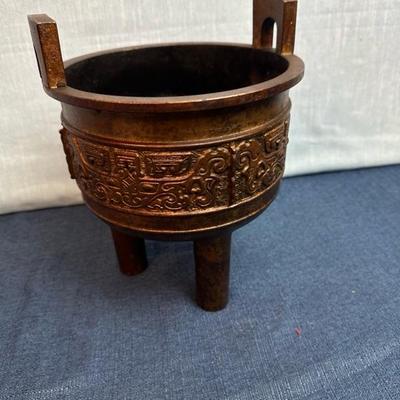 Lot 132 Large Chinese Cold Gilded Cast Iron Tripod Censer
