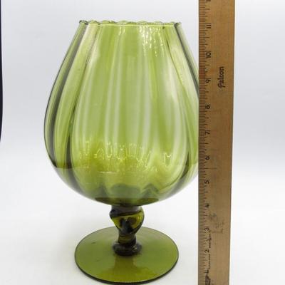 MCM Mid Century Modern Art Glass Hand Blown Avocado Green Goblet Vase 11