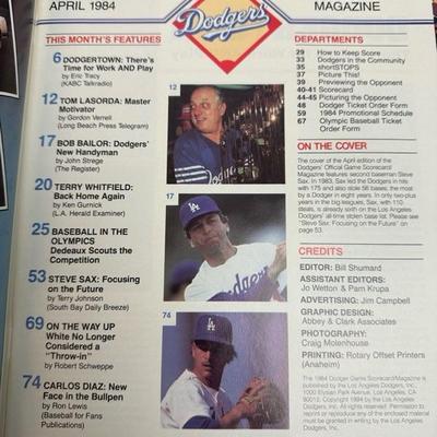 Lot 136 three Dodgers, April, 1984 game scorecard magazines