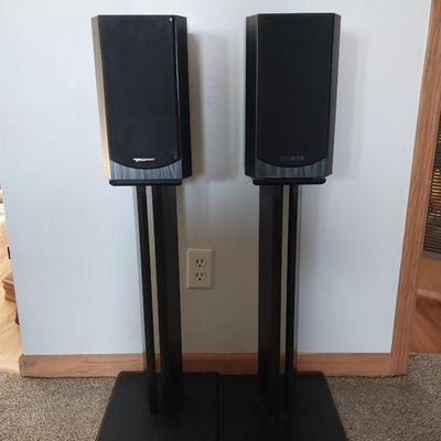 PAIR VENTURI SPEAKERS ON FREE STANDING STANDS