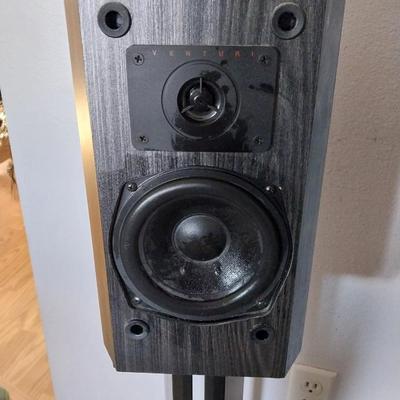 PAIR VENTURI SPEAKERS ON FREE STANDING STANDS