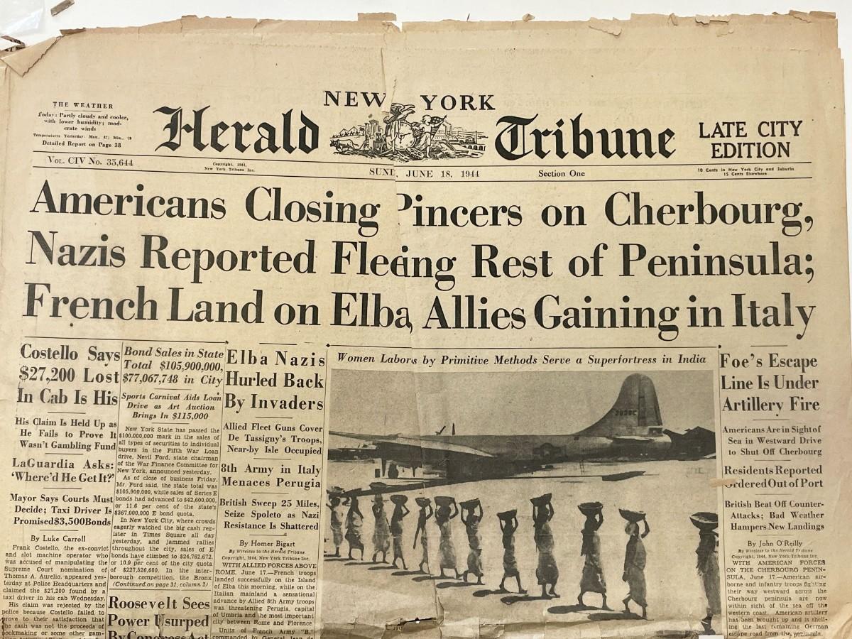 WWII 1944 New York Herald Tribune Original Vintage Newspaper ...