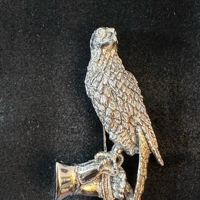 Lot 145 Tortolani Signed Falconry Pin Hawk Eagle Bird of Prey Falconer Glove Brooch 