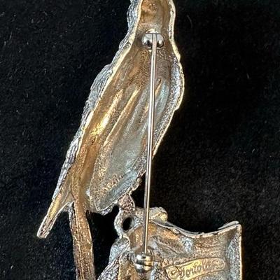 Lot 145 Tortolani Signed Falconry Pin Hawk Eagle Bird of Prey Falconer Glove Brooch 