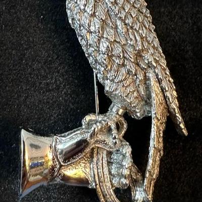 Lot 145 Tortolani Signed Falconry Pin Hawk Eagle Bird of Prey Falconer Glove Brooch 