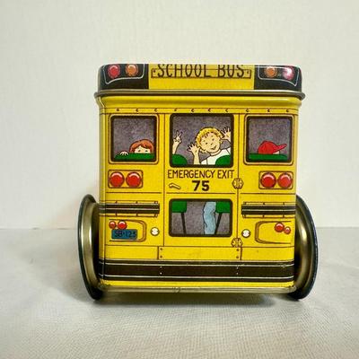 Vintage District 3 School Bus Tin with Moving Wheels