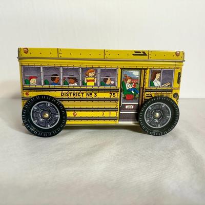 Vintage District 3 School Bus Tin with Moving Wheels