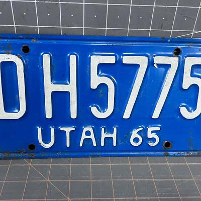 1965 Utah License Plate SINGLE Only 