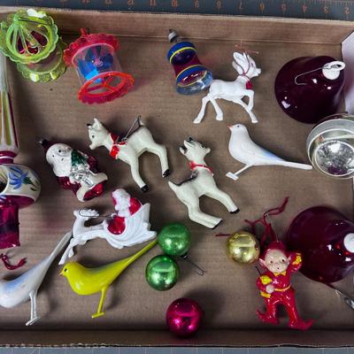 Antique Mixed Lot of Christmas Ornaments Mixed Glass And Plastic