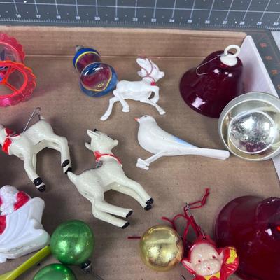 Antique Mixed Lot of Christmas Ornaments Mixed Glass And Plastic