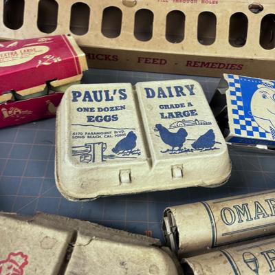 Vintage Cardboard EGG Cartons & Chicken Feeder