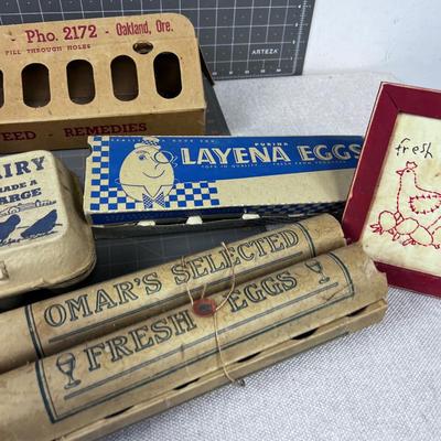 Vintage Cardboard EGG Cartons & Chicken Feeder