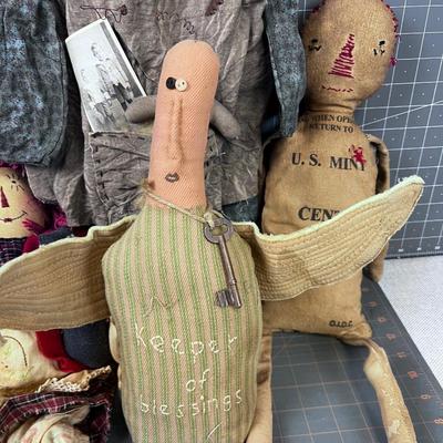 Hand Made Doll: Dress Form, Raggedy Ann, Keep of Blessing & Money Mint Bag Doll 