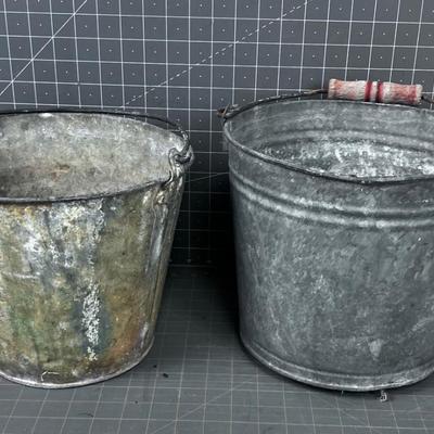 Old Galvanized Farm Buckets 