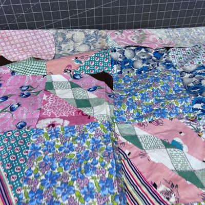 Crazy Quilt Top in Vintage Fabrics, Hand Sewn