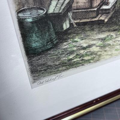 Signed Lithograph Italian or German Village Framed