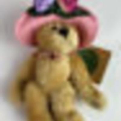 BOYDS BEAR 7" FLOPPY PINK HAT & FLOWERS PLUSH DOLL 
