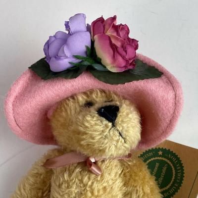 BOYDS BEAR 7" FLOPPY PINK HAT & FLOWERS PLUSH DOLL 