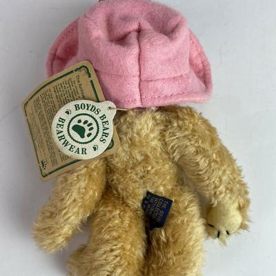 BOYDS BEAR 7" FLOPPY PINK HAT & FLOWERS PLUSH DOLL 
