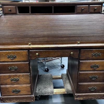 Fruit Wood Finish Roll Top Desk 