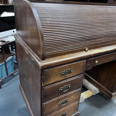 Fruit Wood Finish Roll Top Desk 