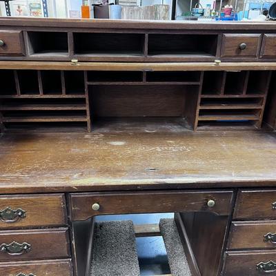 Fruit Wood Finish Roll Top Desk 