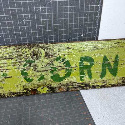 Vintage Rustic Celery Colored Sign "CORN" Hand painted