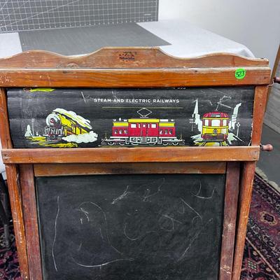 Cutest Chalk Board Stand EVER! Has Scroll of Letters, Animals, Cars, Flags etc. About 10 Scenes. OLD