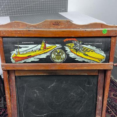 Cutest Chalk Board Stand EVER! Has Scroll of Letters, Animals, Cars, Flags etc. About 10 Scenes. OLD
