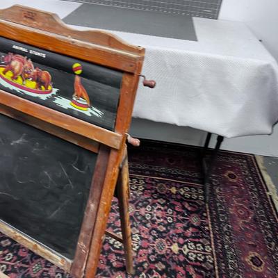 Cutest Chalk Board Stand EVER! Has Scroll of Letters, Animals, Cars, Flags etc. About 10 Scenes. OLD