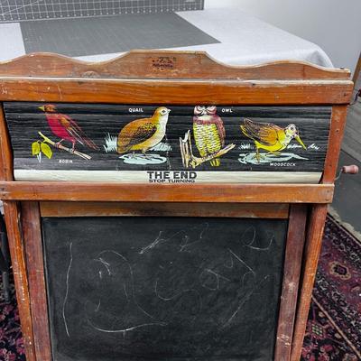 Cutest Chalk Board Stand EVER! Has Scroll of Letters, Animals, Cars, Flags etc. About 10 Scenes. OLD