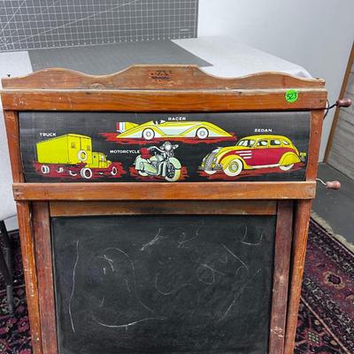 Cutest Chalk Board Stand EVER! Has Scroll of Letters, Animals, Cars, Flags etc. About 10 Scenes. OLD