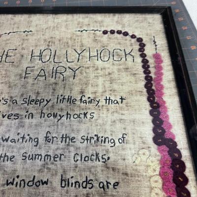 Framed Embroidered Poem of Hollyhock Fairy 