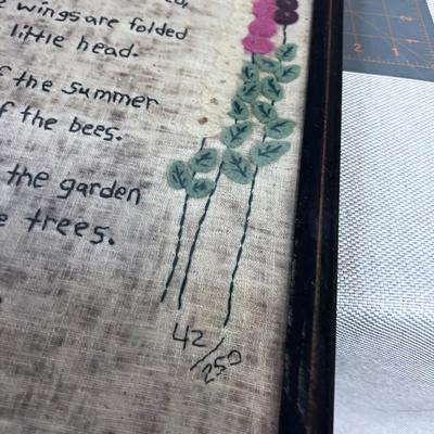 Framed Embroidered Poem of Hollyhock Fairy 
