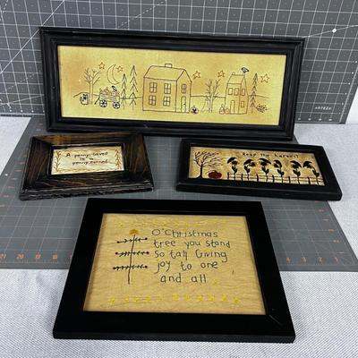 4 Embroidered & Framed Inspirational Pictures