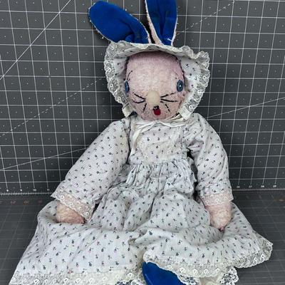 Home Made Bunny made of Terry Cloth in a tiny print Dress and Bloomers