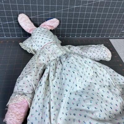Home Made Bunny made of Terry Cloth in a tiny print Dress and Bloomers
