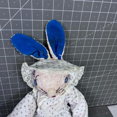 Home Made Bunny made of Terry Cloth in a tiny print Dress and Bloomers